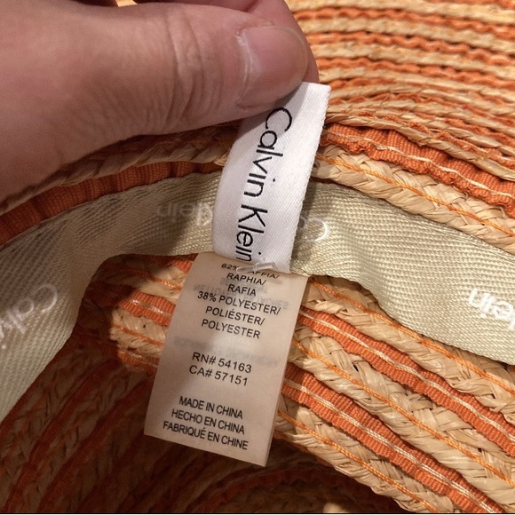 Calvin Klein Orange Brown Floppy Straw summer sun pool women’s hat - Picture 5 of 6